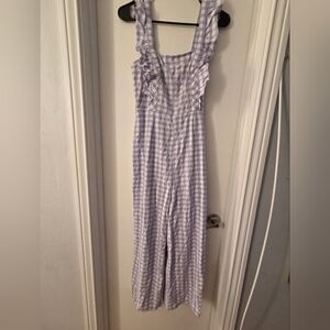 Urban Outfitters Emerson Gingham Lavender Ruffle Jumpsuit Sz Small